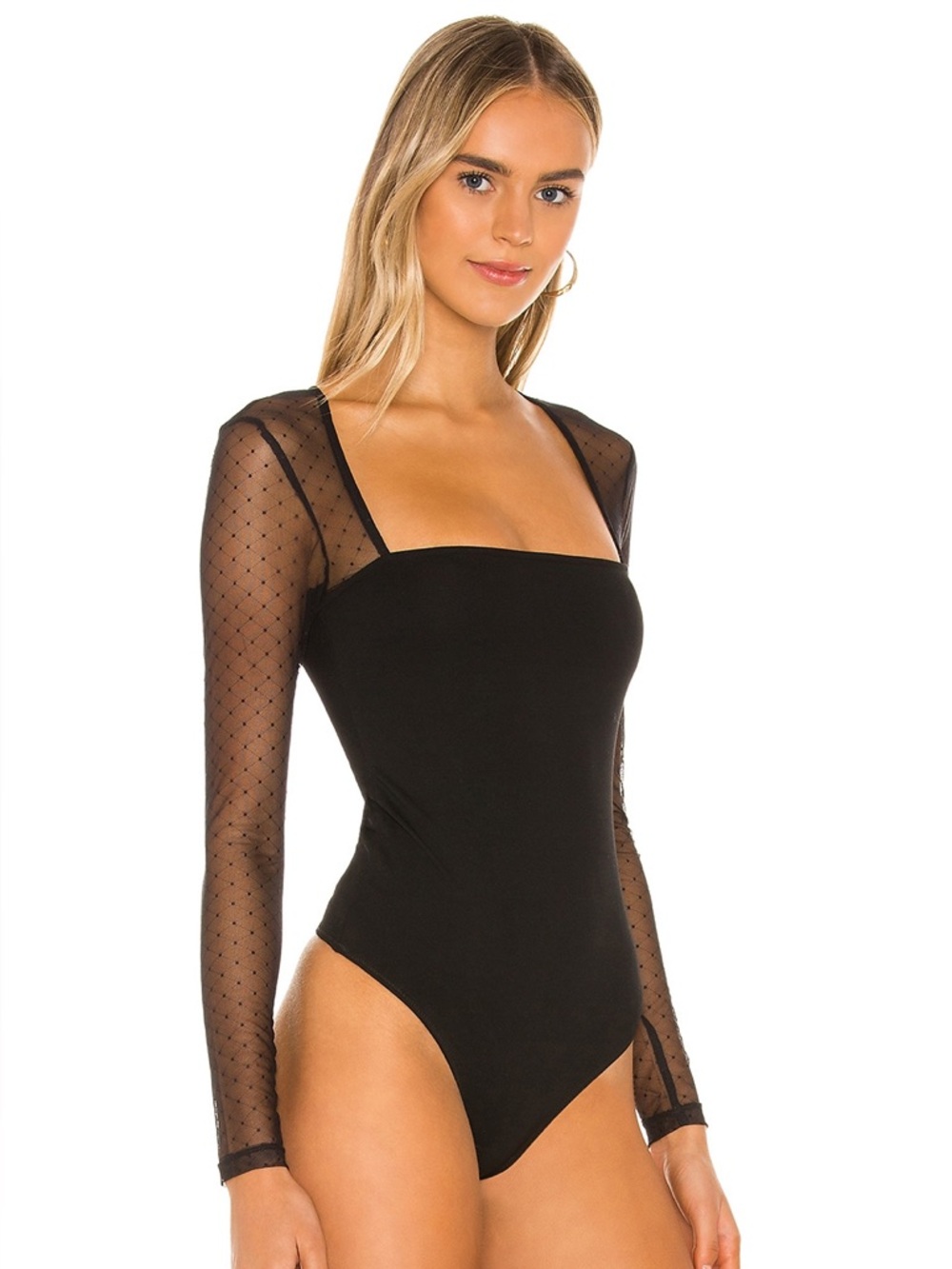 Lovers + Friends Black Dotted Mesh Panel Bodysuit